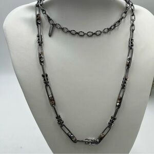 Stella and Dot Black Sparkle Link Paperclip Hematite Long Necklace New in Box